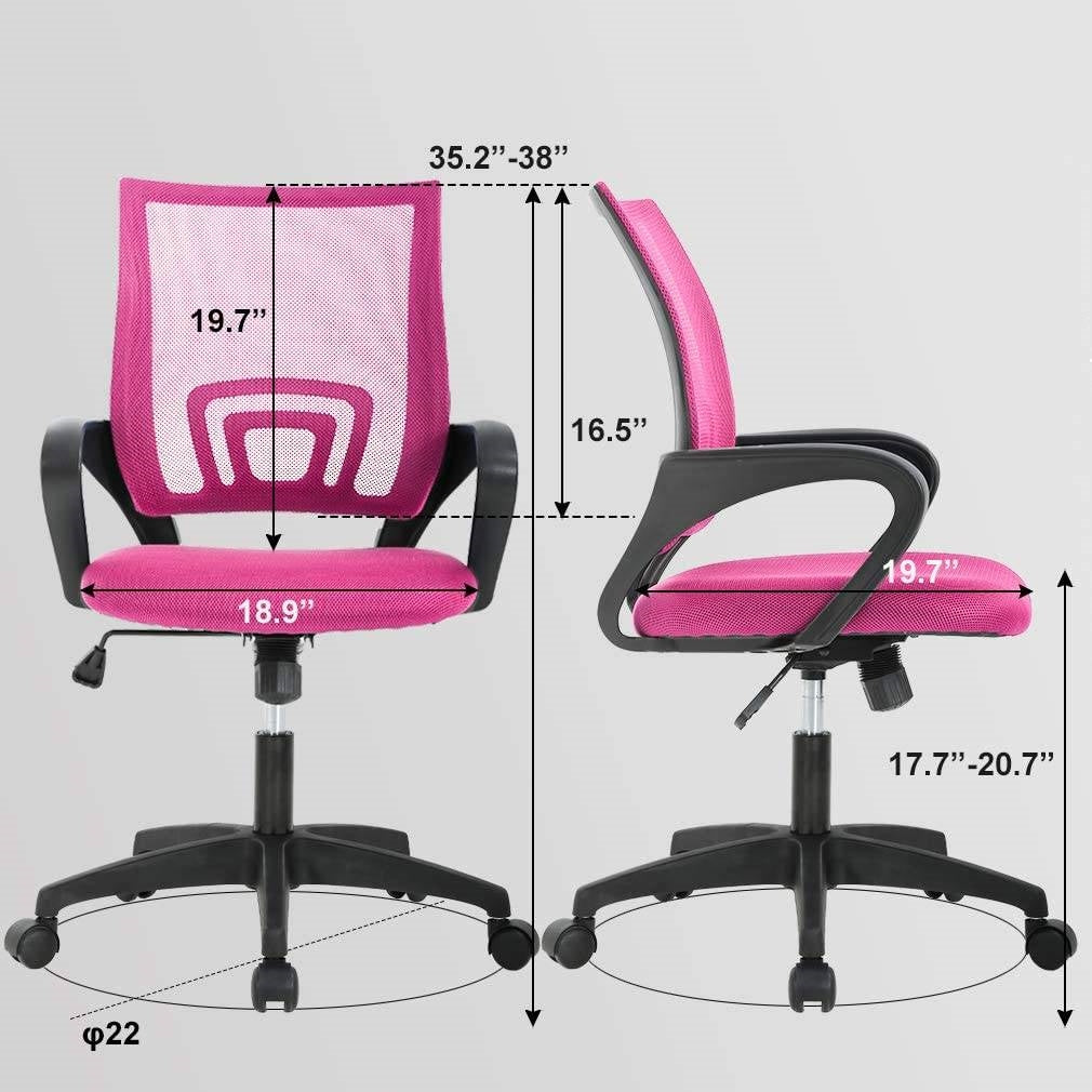 Pink Modern Mid-Back Ergonomic Mesh Office Desk Chair with Armrest on Wheels-3