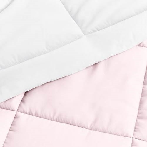 Full/Queen 3-Piece Microfiber Reversible Comforter Set in Blush Pink and White-2