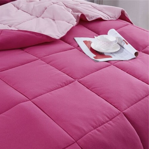 Full/Queen Traditional Microfiber Reversible 3 Piece Comforter Set in Pink-1