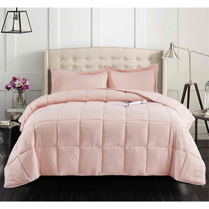 King Size Pink 3 Piece Microfiber Reversible Comforter Set-0