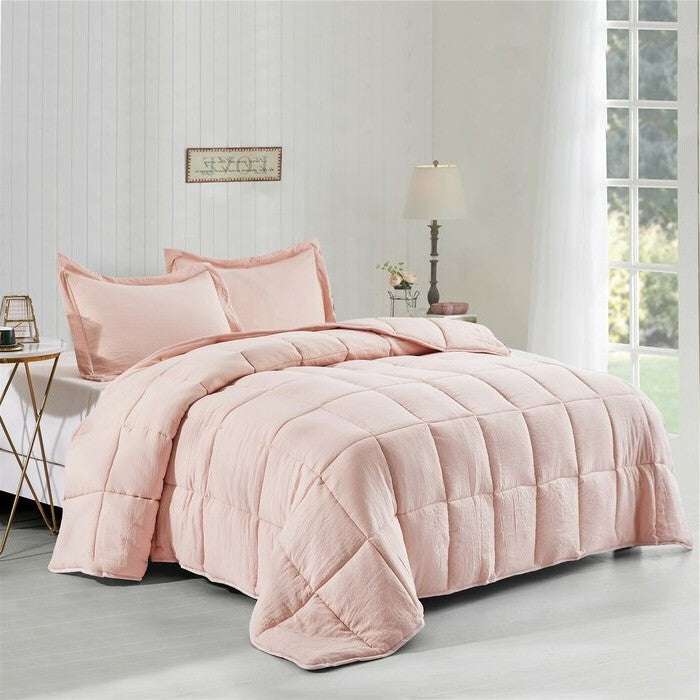 King Size Pink 3 Piece Microfiber Reversible Comforter Set-1