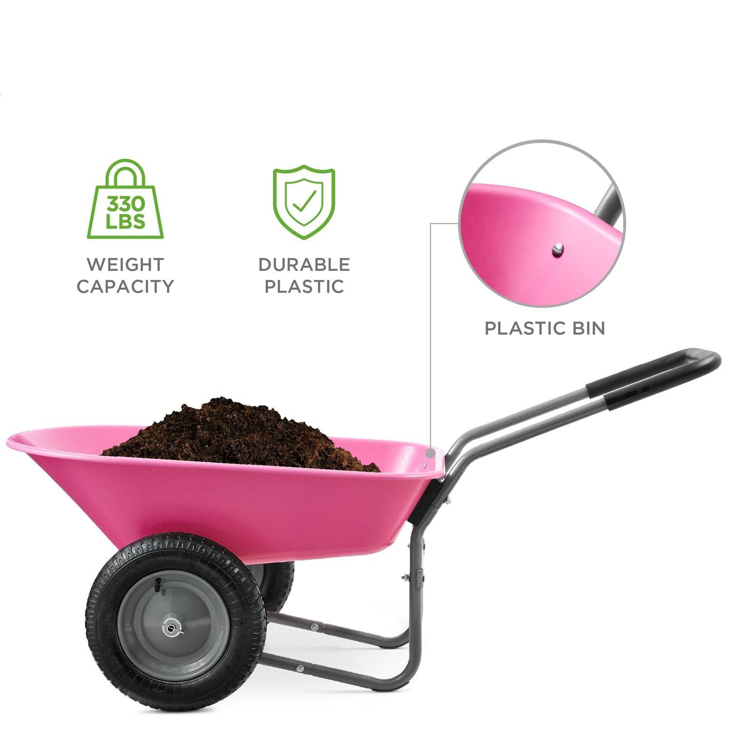 Heavy Duty 2-Wheel Multipurpose Rust Proof Wheelbarrow - Pink-2