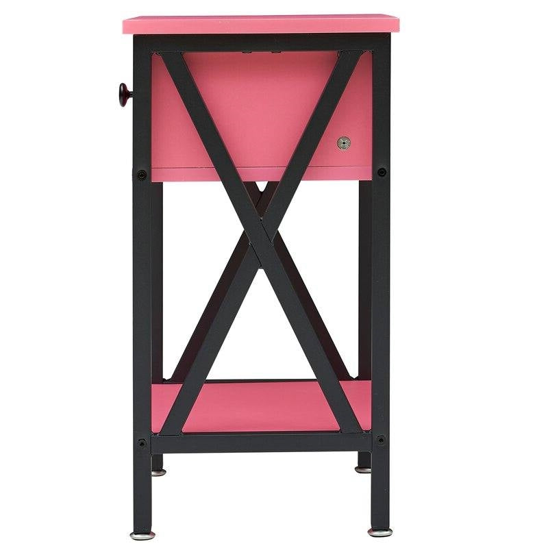 Set of 2 - 1-Drawer Nightstand Bedside Table in Pink and Black-2