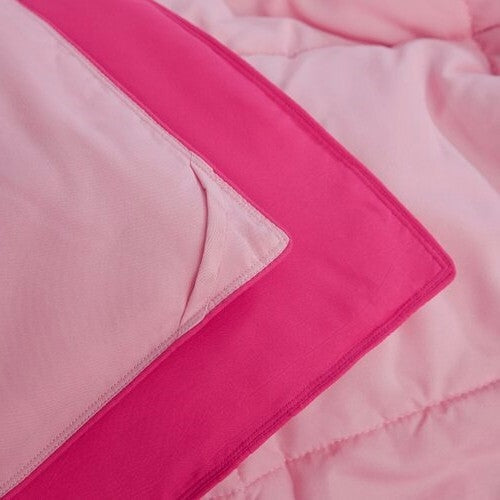 Twin/Twin XL Traditional Microfiber Reversible 3 Piece Comforter Set in Pink-3