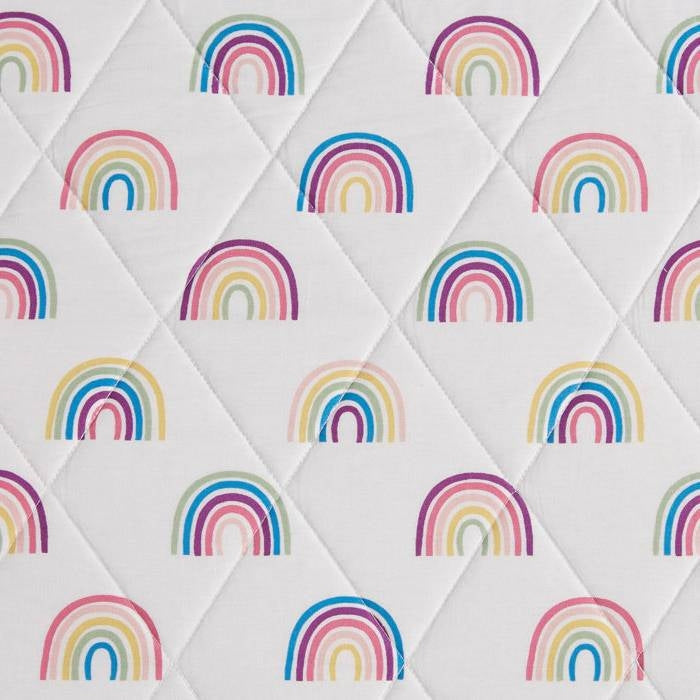 Twin Size 2 Piece Pink White Stripes Reversible Rainbows Cotton Quilt Set-4