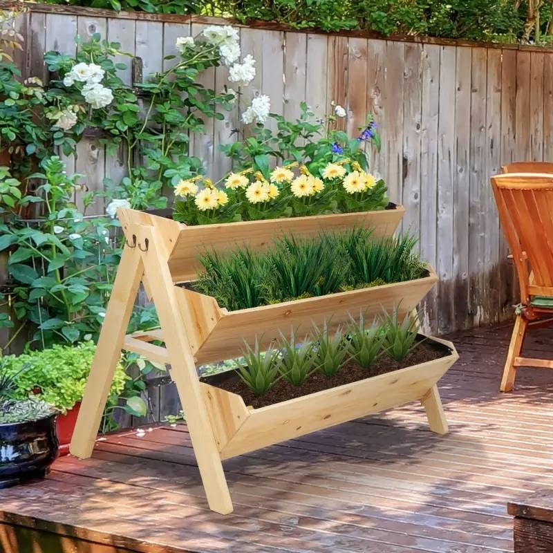 3-Tier A Frame Fir Wood 3 Elevated Planter Box Raised Garden Bed-2