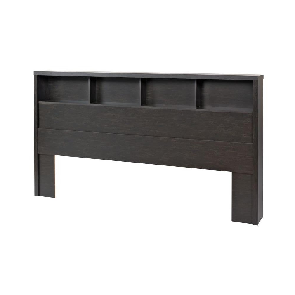 King size Bookcase Headboard in Washed Black Wood Finish-0