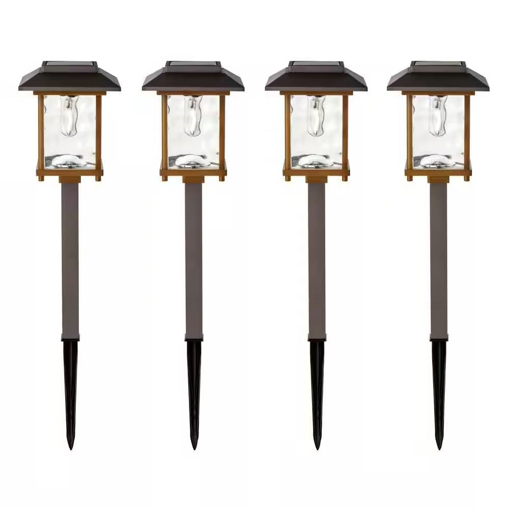 4 Pack - Bronze Gold Solar LED Light Set - Outdoor Path Yard Lighting