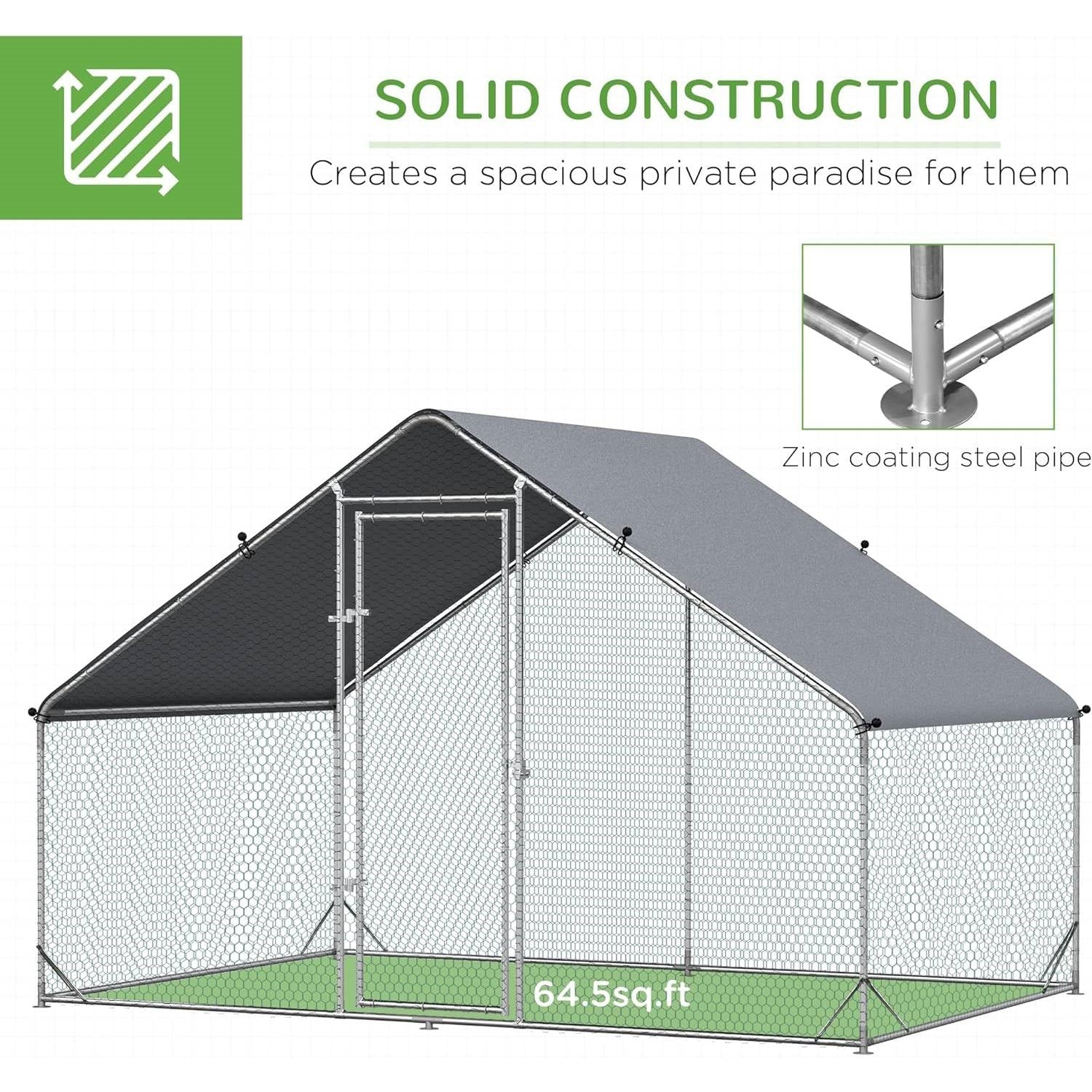 9.8 Ft x 6.6 Ft. Outdoor Yard Metal Walk-in Chicken Coop with Waterproof Cover-1