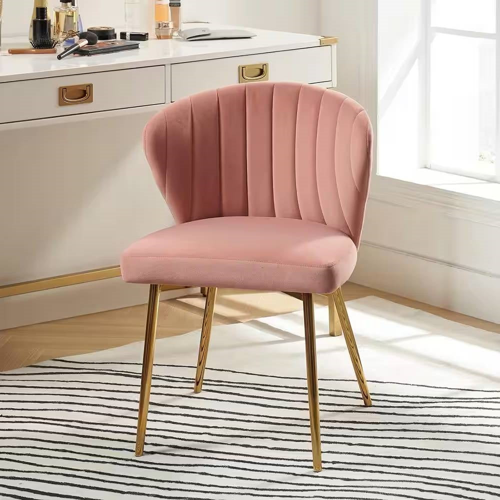 Pink Velvet Upholstered Wingback Accent Side Chair with Gold Metal Legs-0