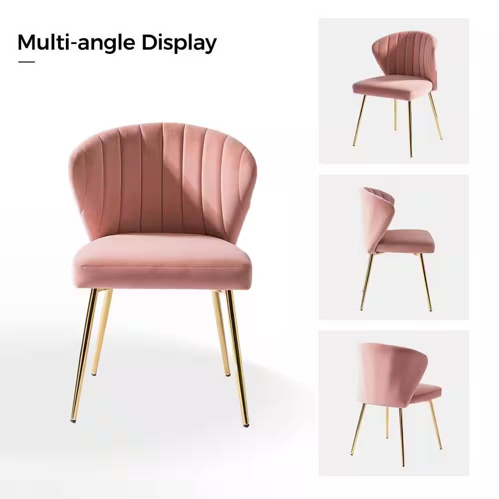 Pink Velvet Upholstered Wingback Accent Side Chair with Gold Metal Legs-1