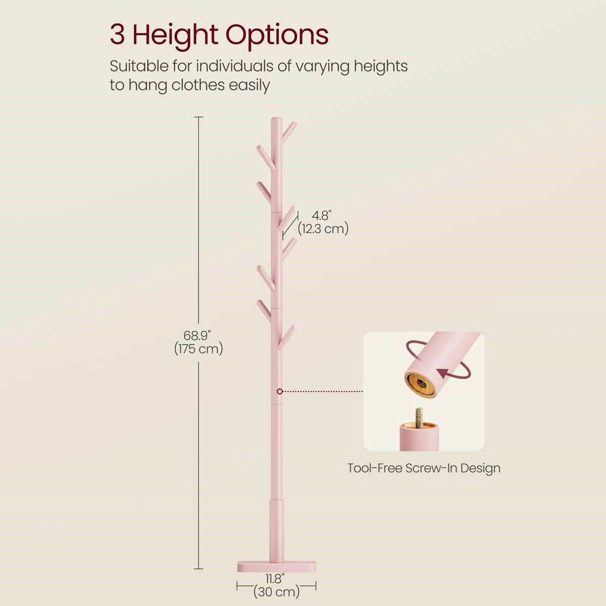Modern Solid Wood Coat Rack Entryway Hall Tree Hat Stand in Pink-4