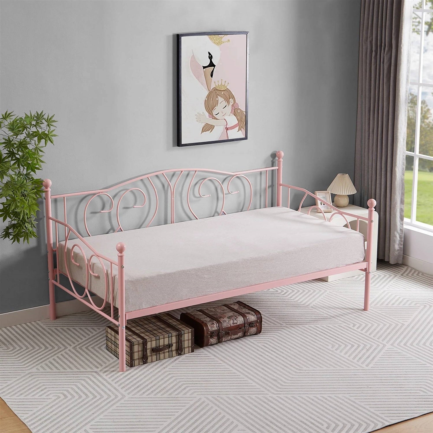Twin size Victorian Pink Metal Daybed Frame - 350 lbs. Weight Capacity-2