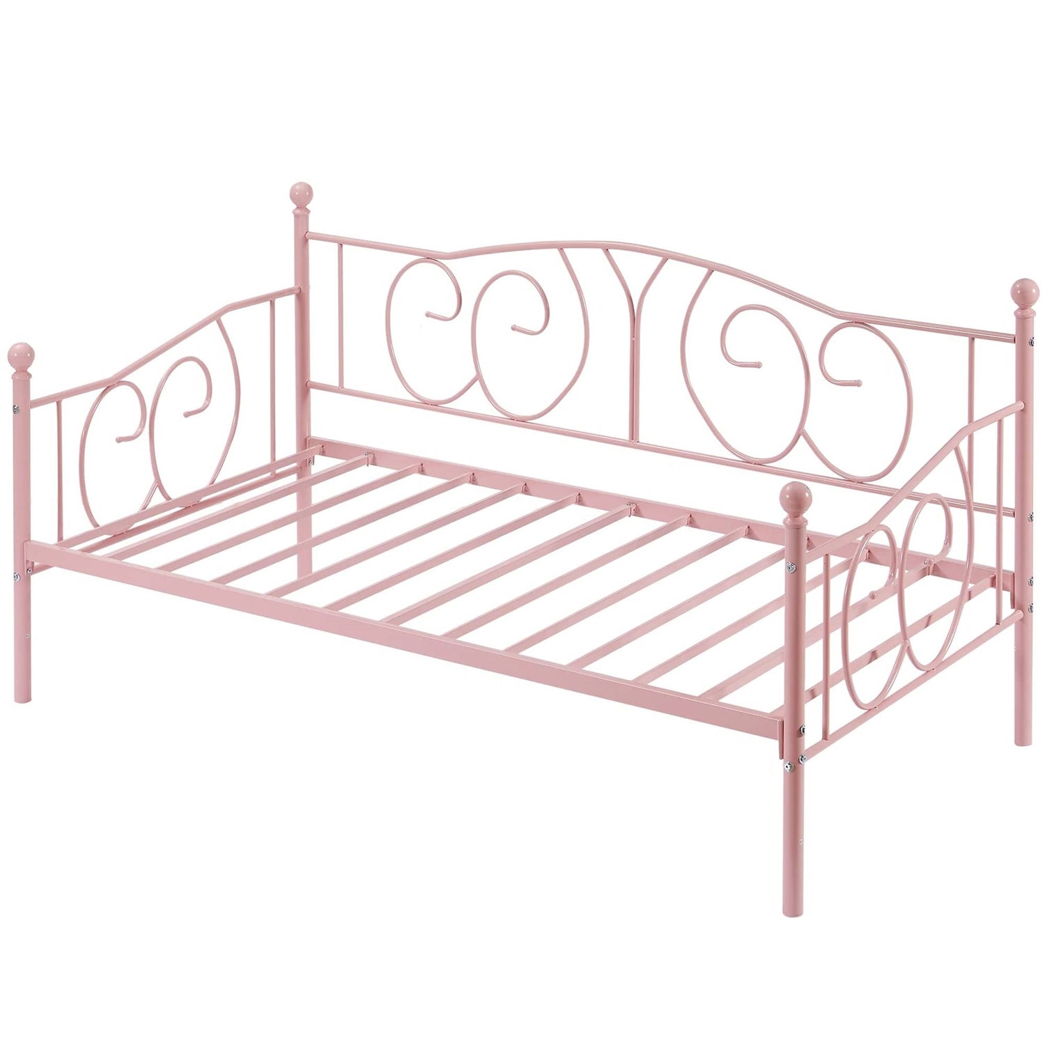 Twin size Victorian Pink Metal Daybed Frame - 350 lbs. Weight Capacity-3