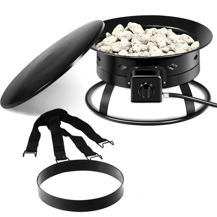 Portable Outdoor Black Metal Propane Fire Pit with Cover and Carry Kit-3