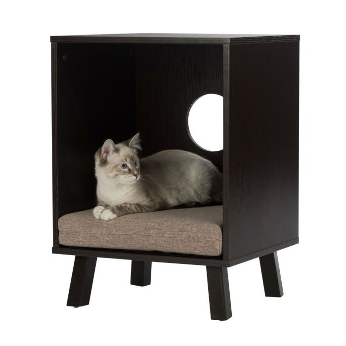 Sturdy Modern Cat Espresso End Table Cat Bed Cube Lounge-0