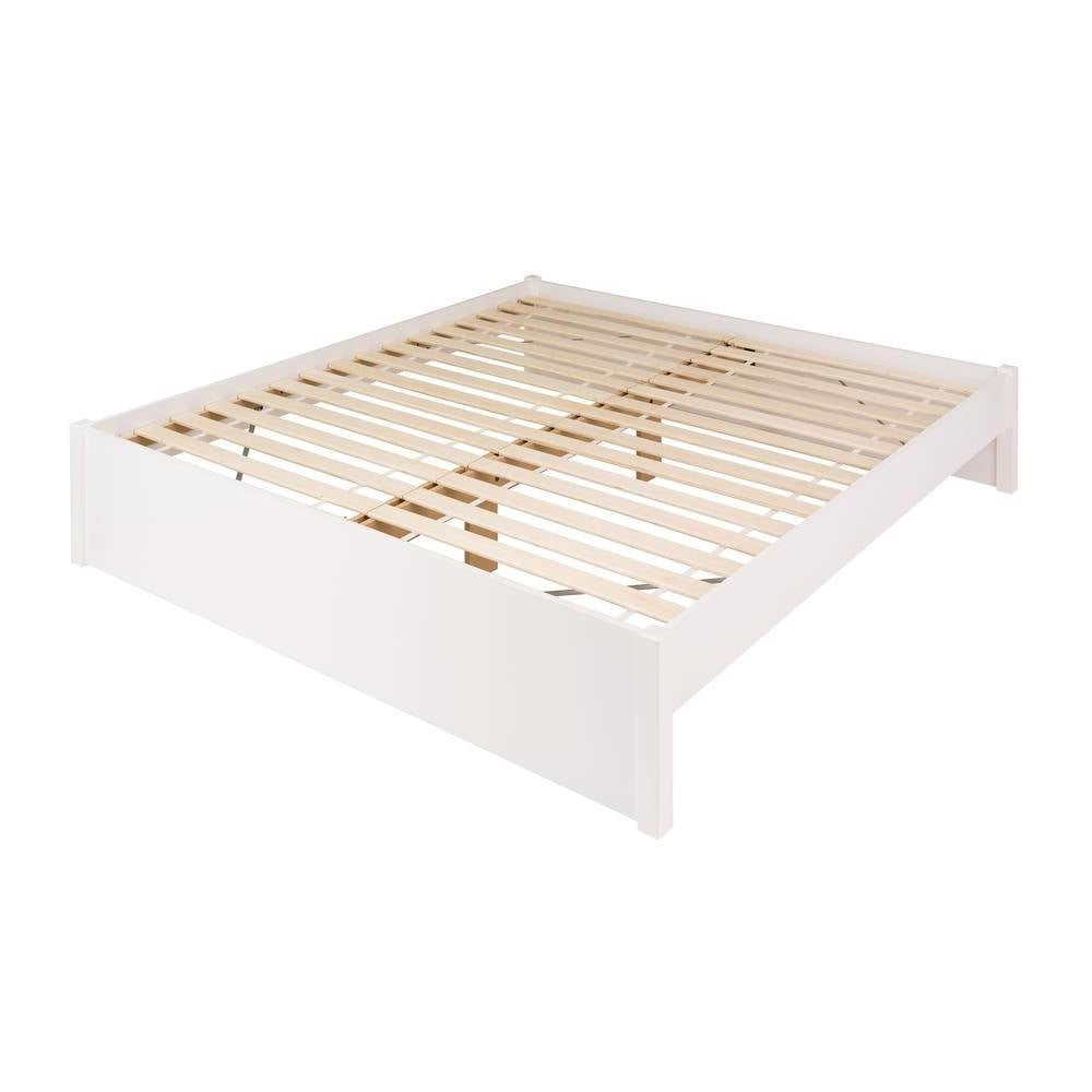 King Size White Wooden 4 Post Platform Bed Frame-0