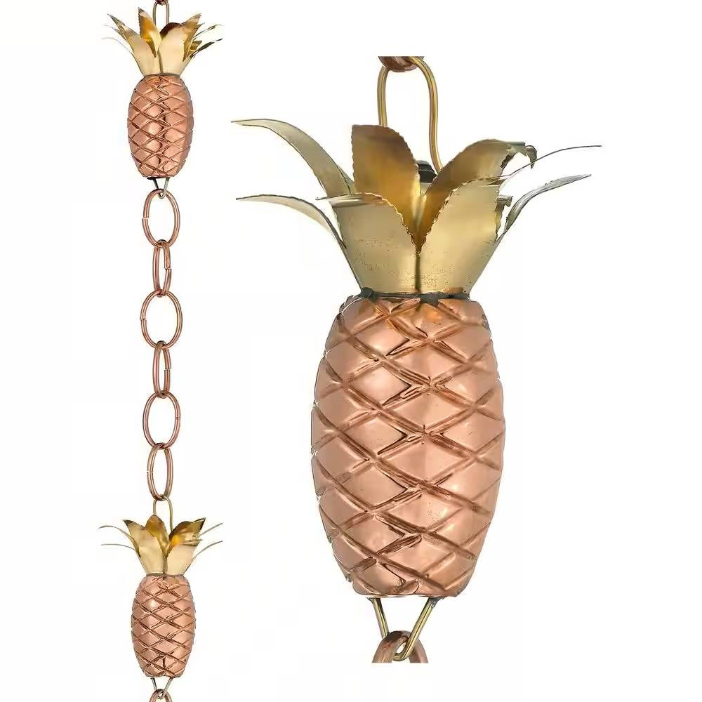 8.5 Ft. Copper Pineapple Rain Chain Gutter Downspout - Basin Not Included-0