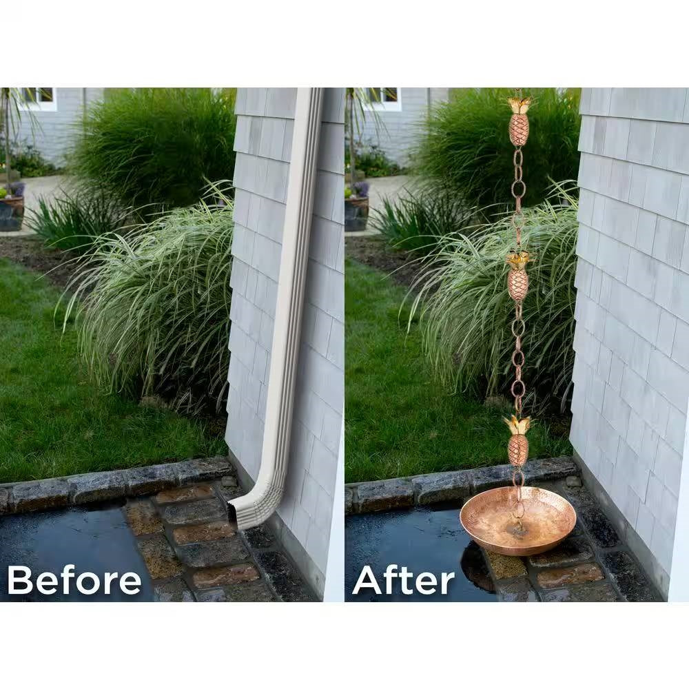 8.5 Ft. Copper Pineapple Rain Chain Gutter Downspout - Basin Not Included-3