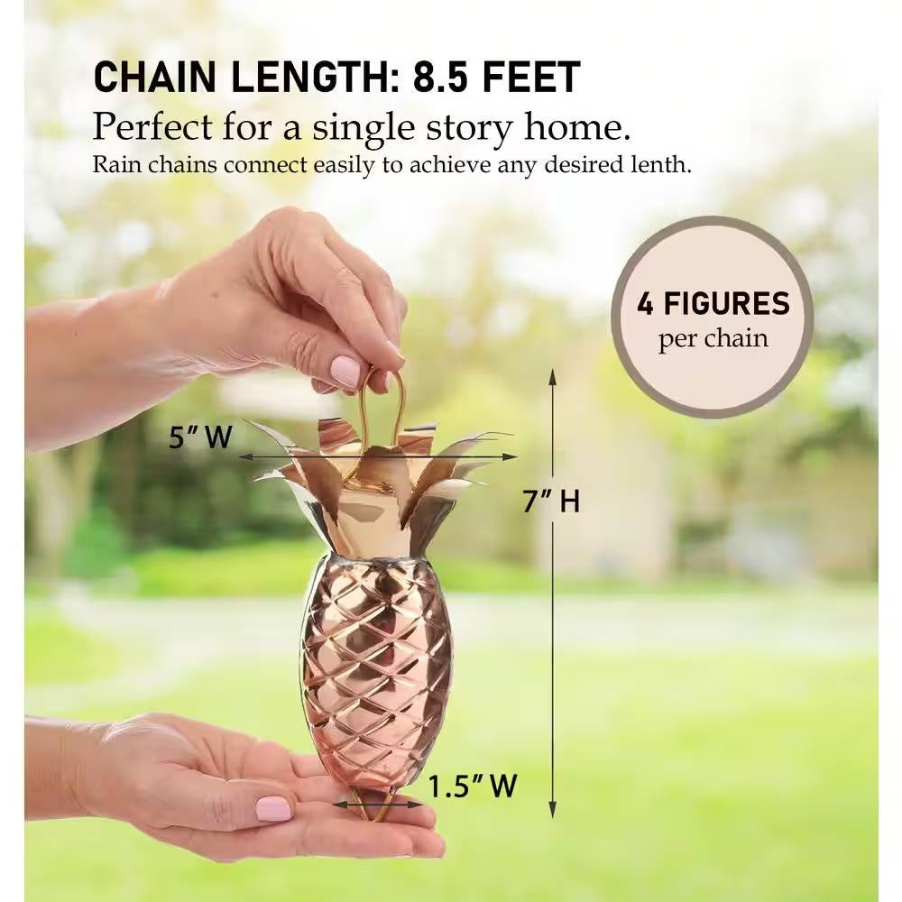 8.5 Ft. Copper Pineapple Rain Chain Gutter Downspout - Basin Not Included-4