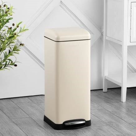 8-Gallon Retro Stainless Steel Step-On Trash Can in Light Almond Beige Finish-1