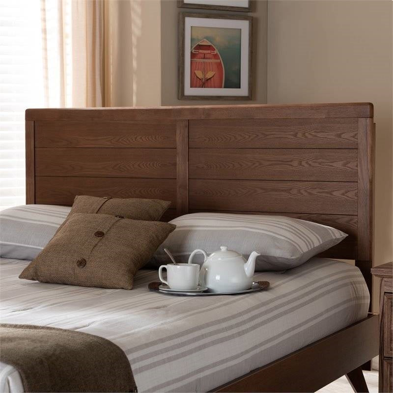 Full size Farmhouse Headboard in Rustic Brown Walnut Wood Finish-3