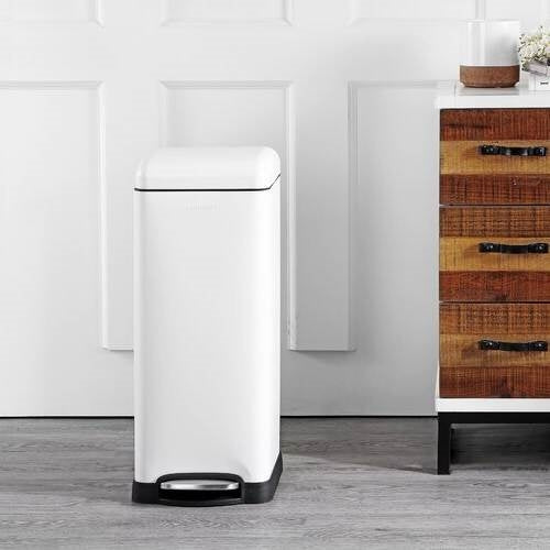 8-Gallon Retro Stainless Steel Step-On Trash Can in White Finish-2