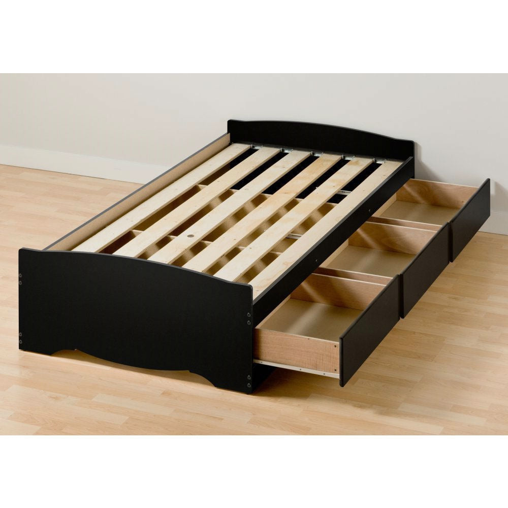 Twin XL Platform Bed Frame with 3 Storage Drawers in Black-1