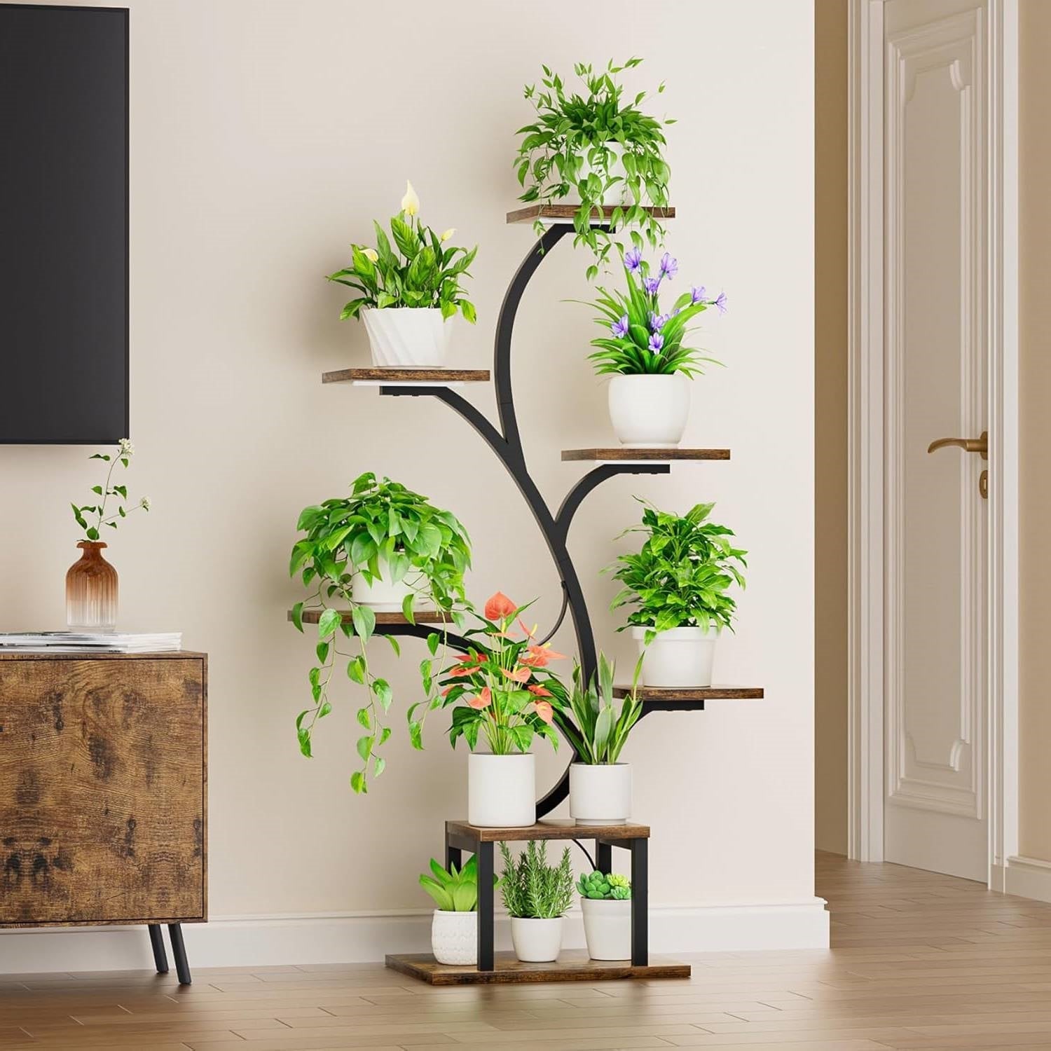 Modern 49-inch Tall Indoor Plant Stand Display Shelf with Grow Lights-0