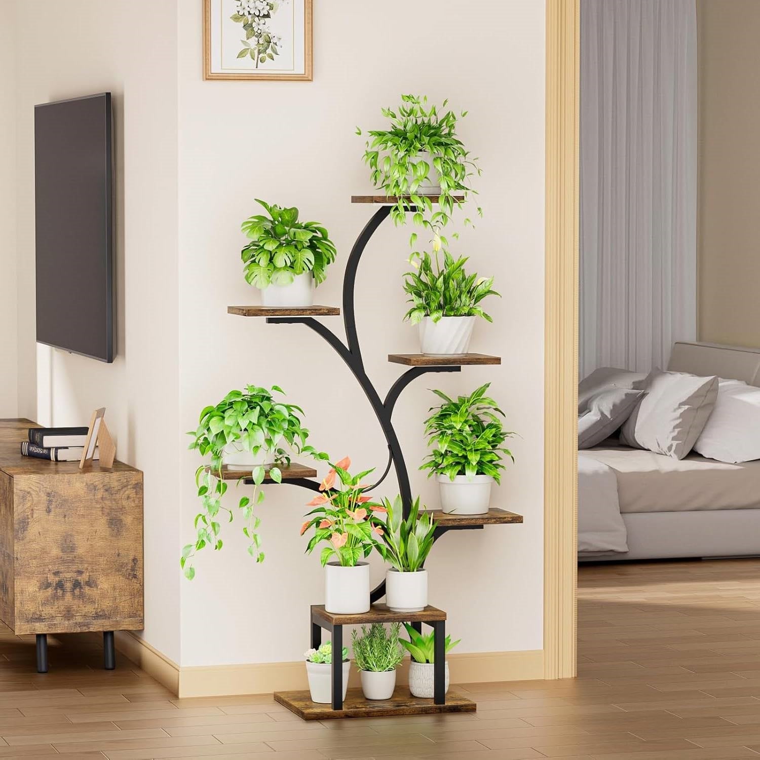 Modern 49-inch Tall Indoor Plant Stand Display Shelf with Grow Lights-2