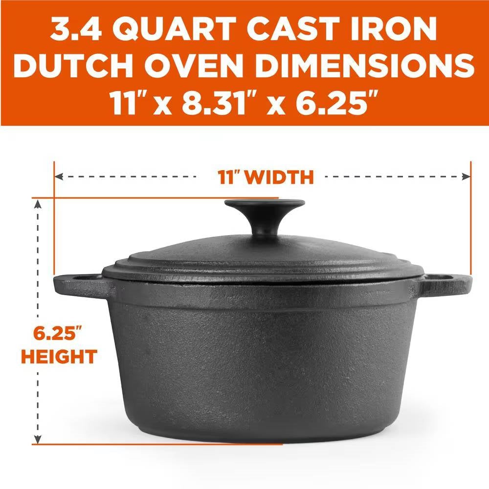 3.4 Quart Pre-Seasonded Cast Iron Dutch Oven with Handles and Lid-4