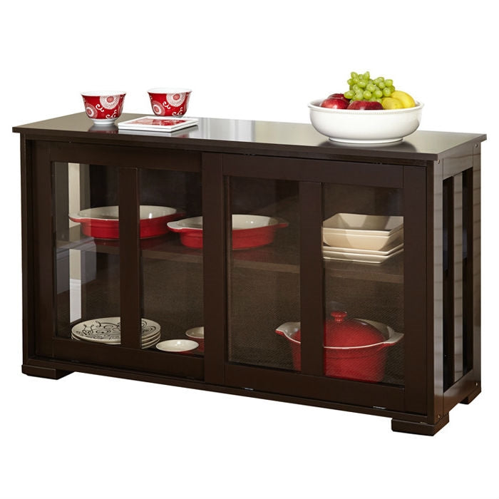 Espresso Sideboard Buffet Dining Kitchen Cabinet with 2 Glass Sliding Doors-1