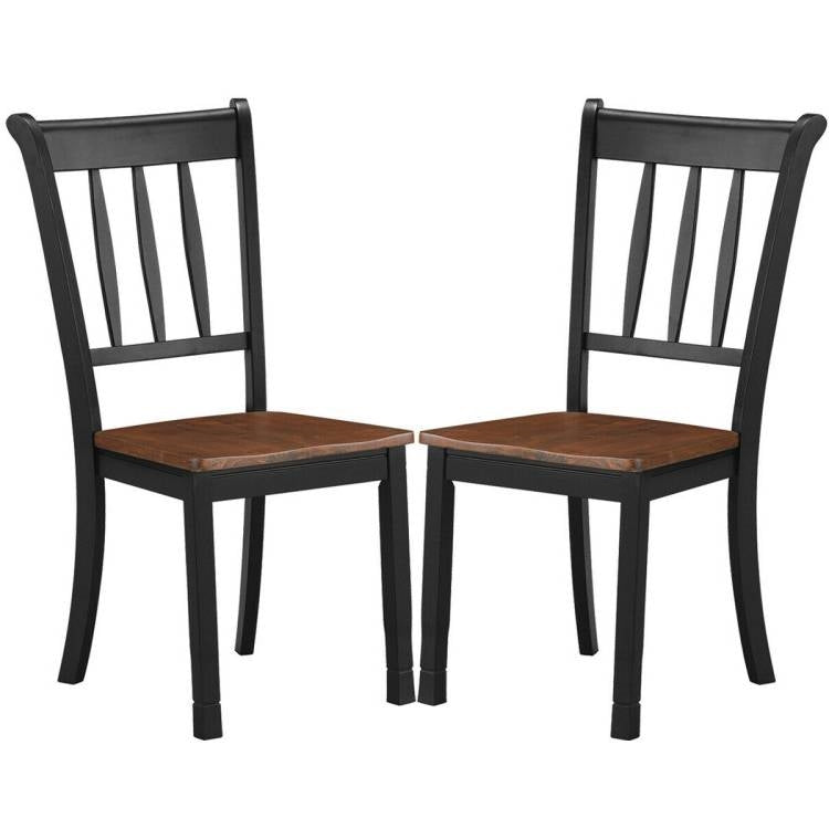 Set of 2 Solid Wood Black Mission Style Armless Dining Chairs with Brown Seat-0