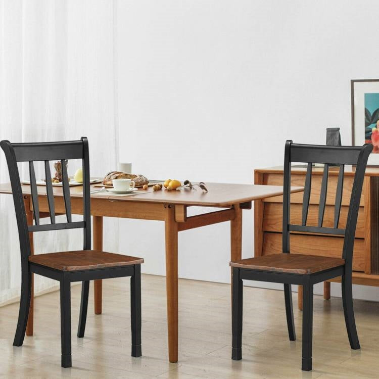 Set of 2 Solid Wood Black Mission Style Armless Dining Chairs with Brown Seat-3