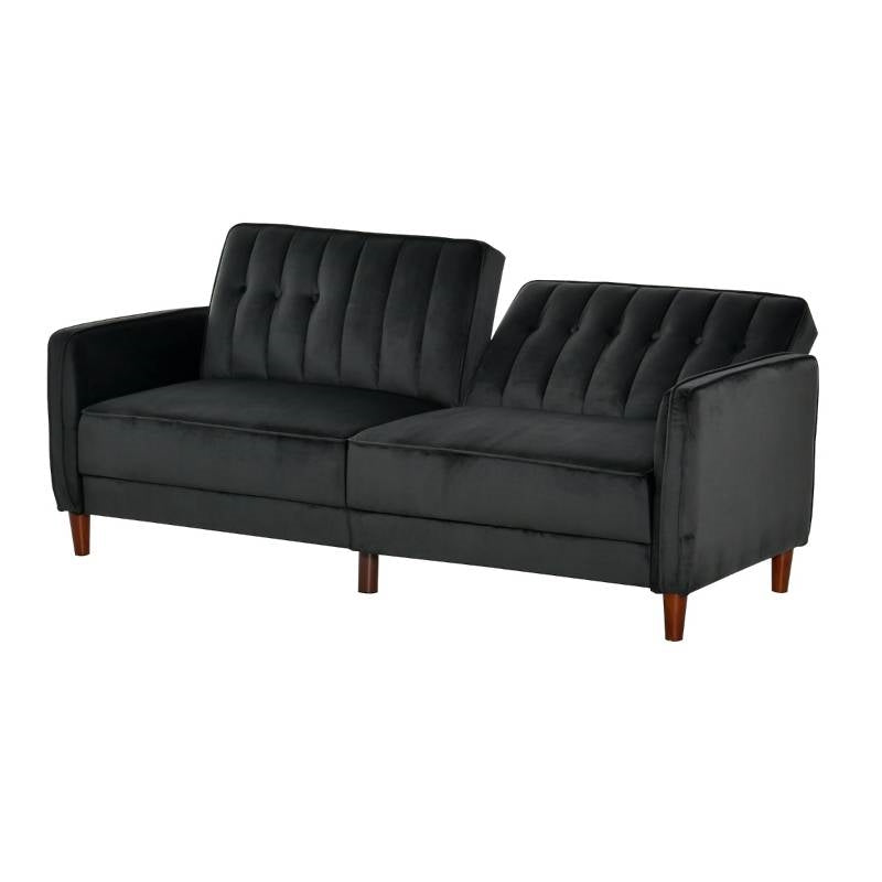 Mid-Century Modern Futon Sleeper Sofa Bed in Black Velvet Upholstery-3