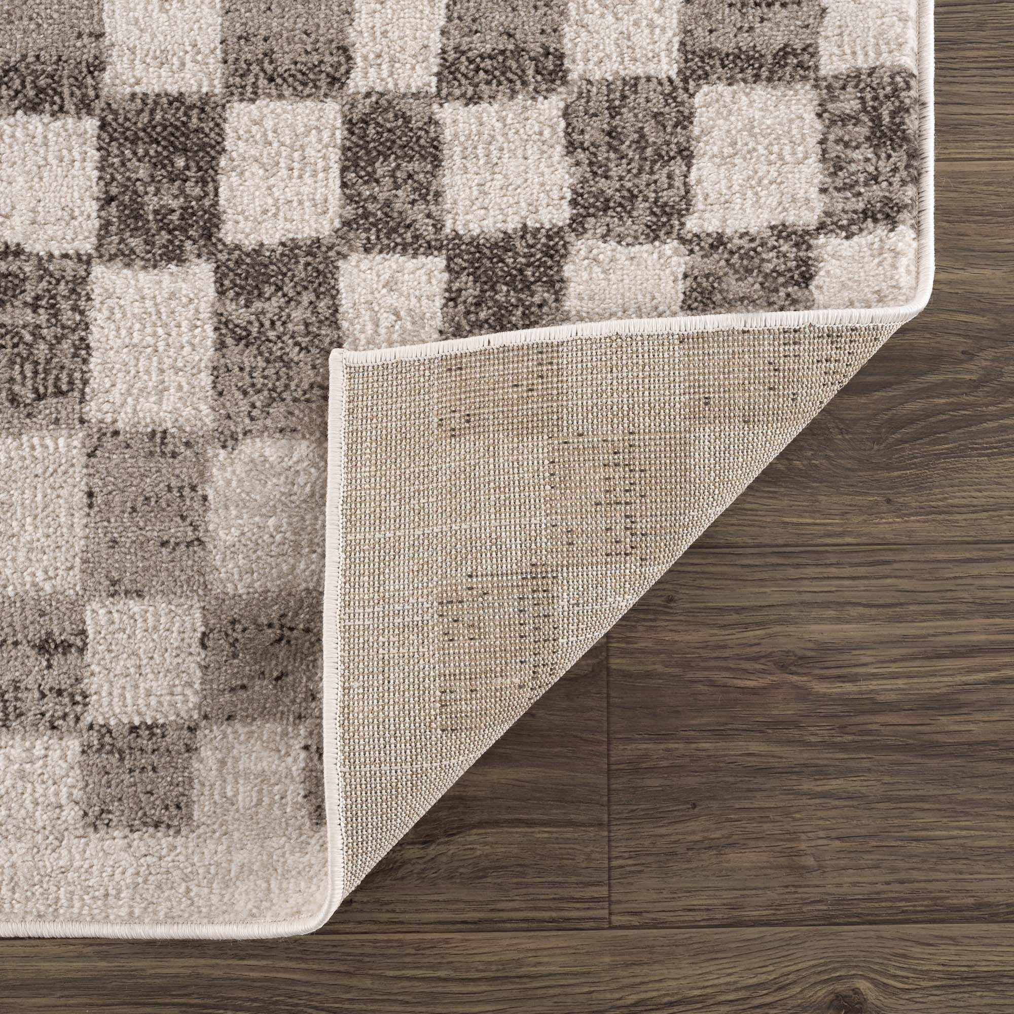 Benjy Beige Checkered Area Rug