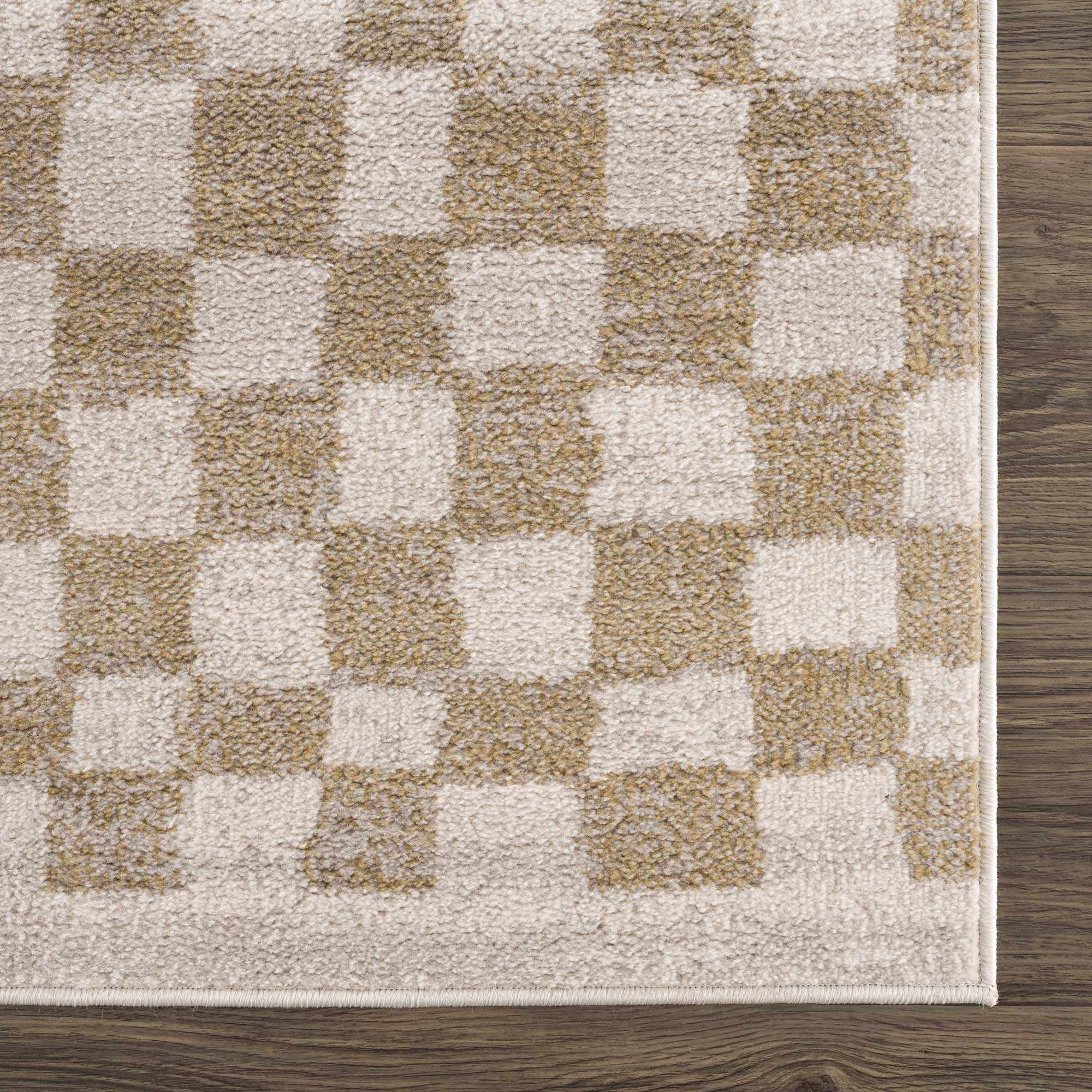 Benjy Cream & Gold Checkered Area Rug