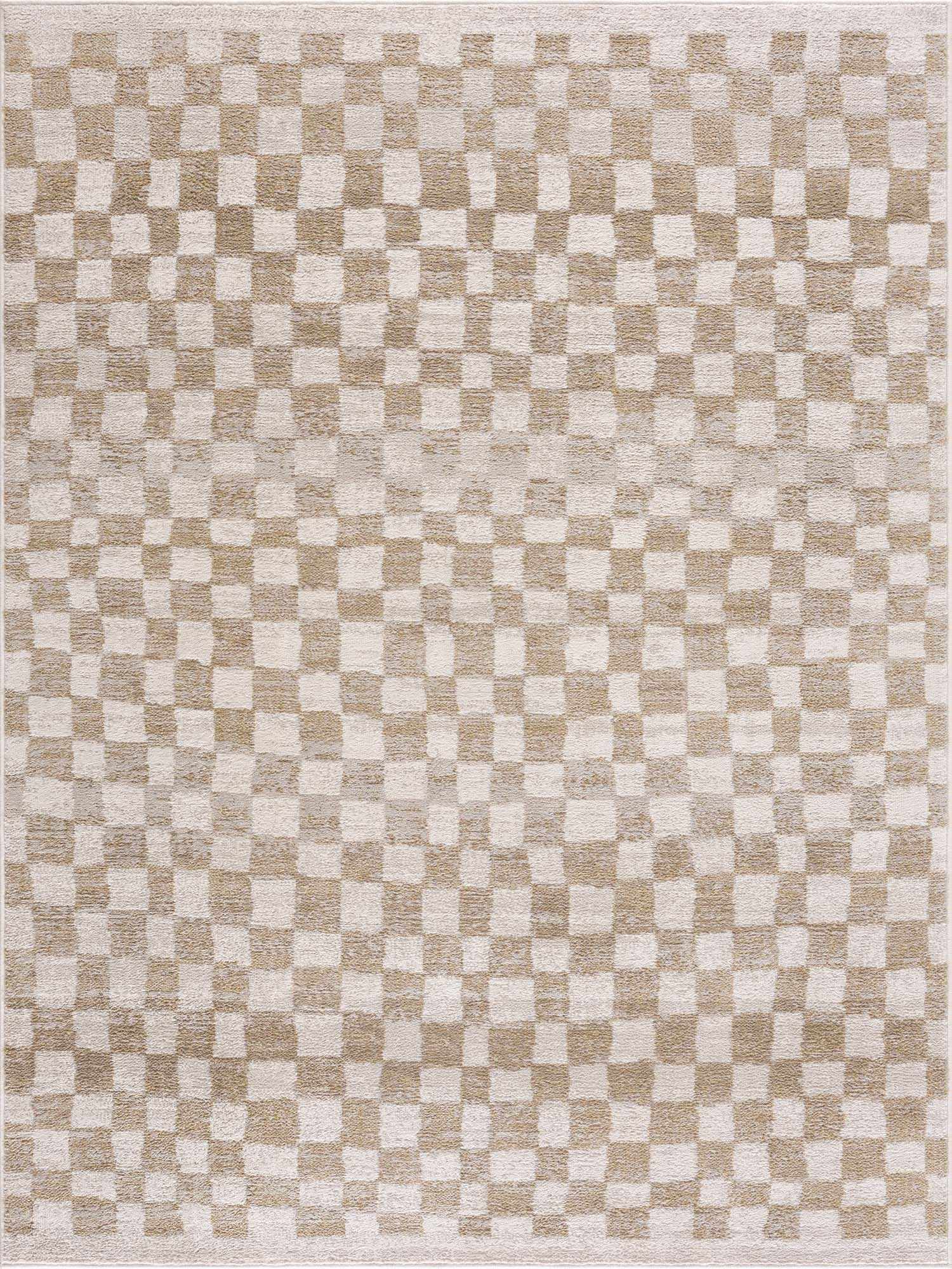Benjy Cream & Gold Checkered Area Rug