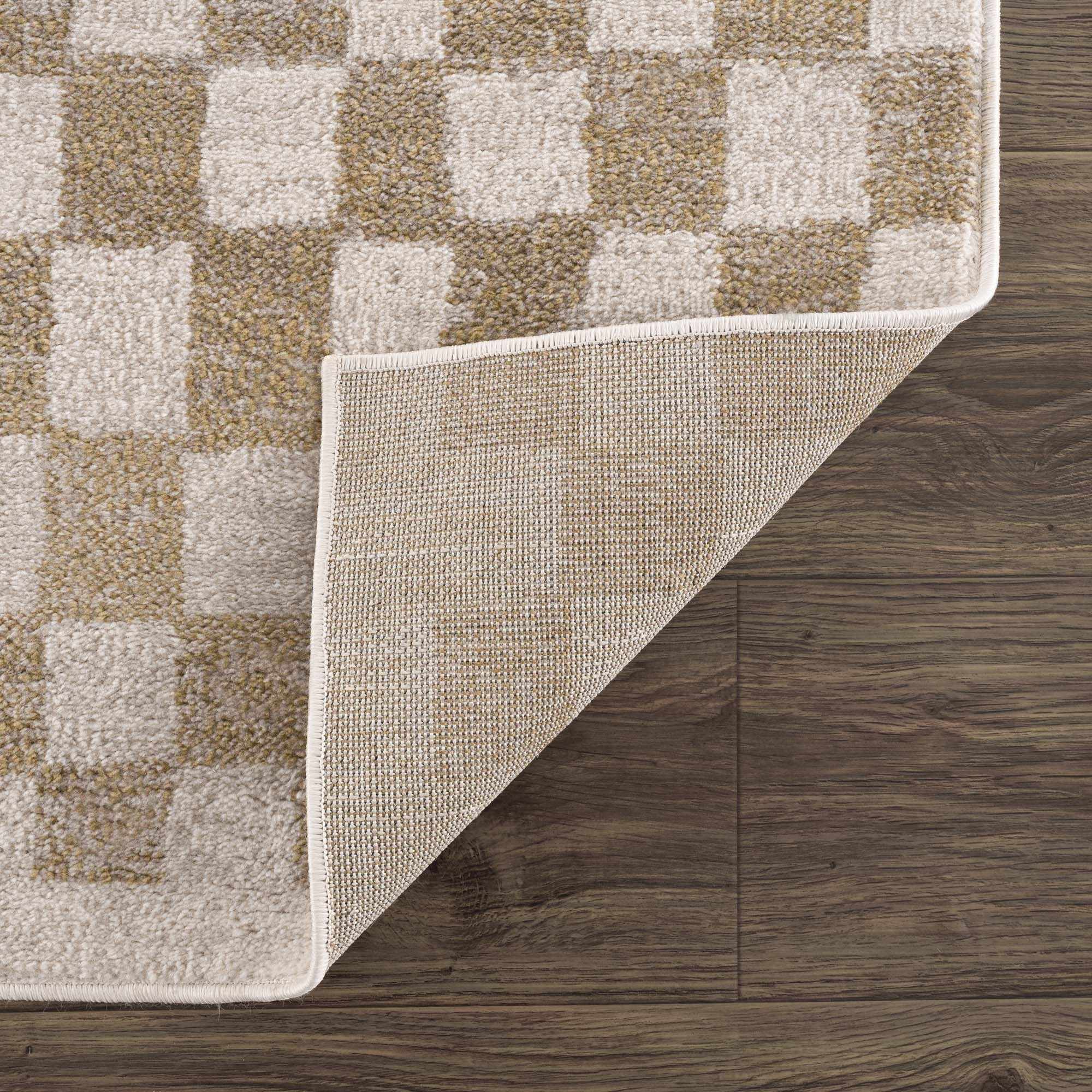Benjy Cream & Gold Checkered Area Rug