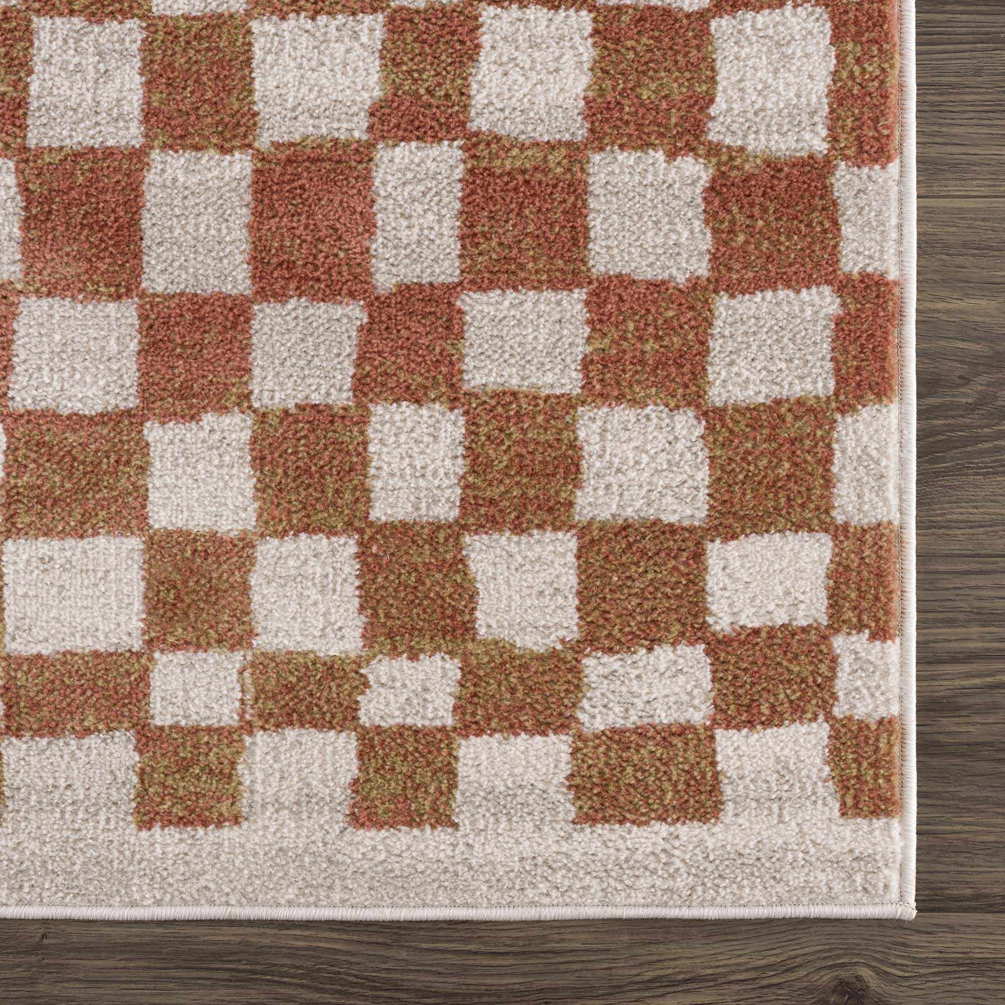 Benjy Cream & Salmon Checkered Area Rug