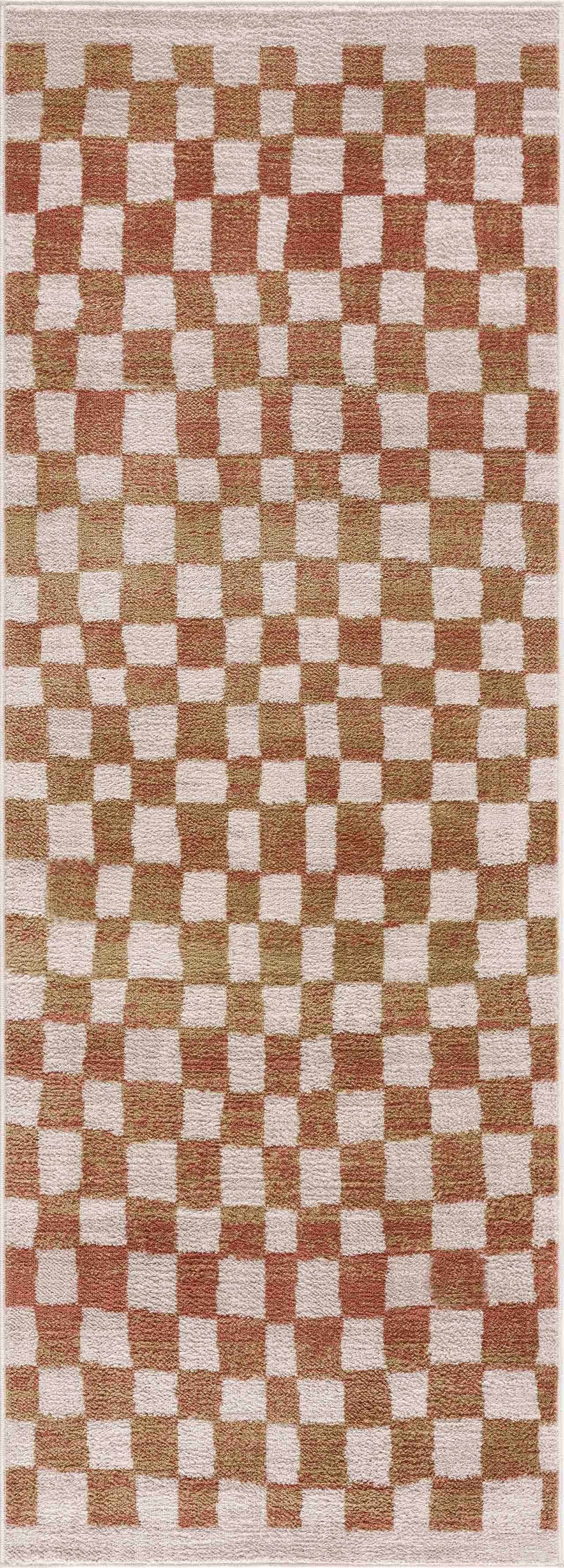 Benjy Cream & Salmon Checkered Area Rug