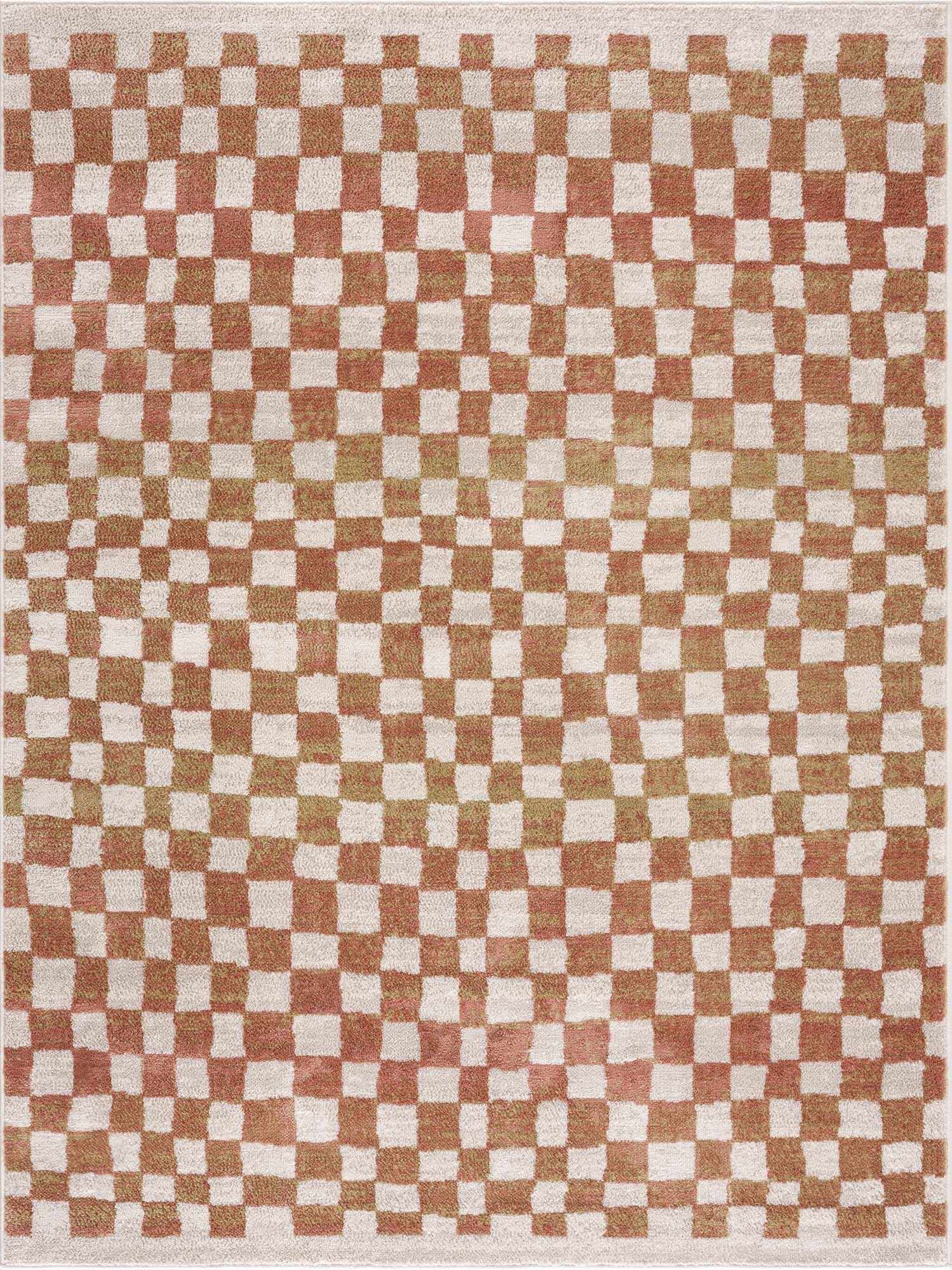 Benjy Cream & Salmon Checkered Area Rug