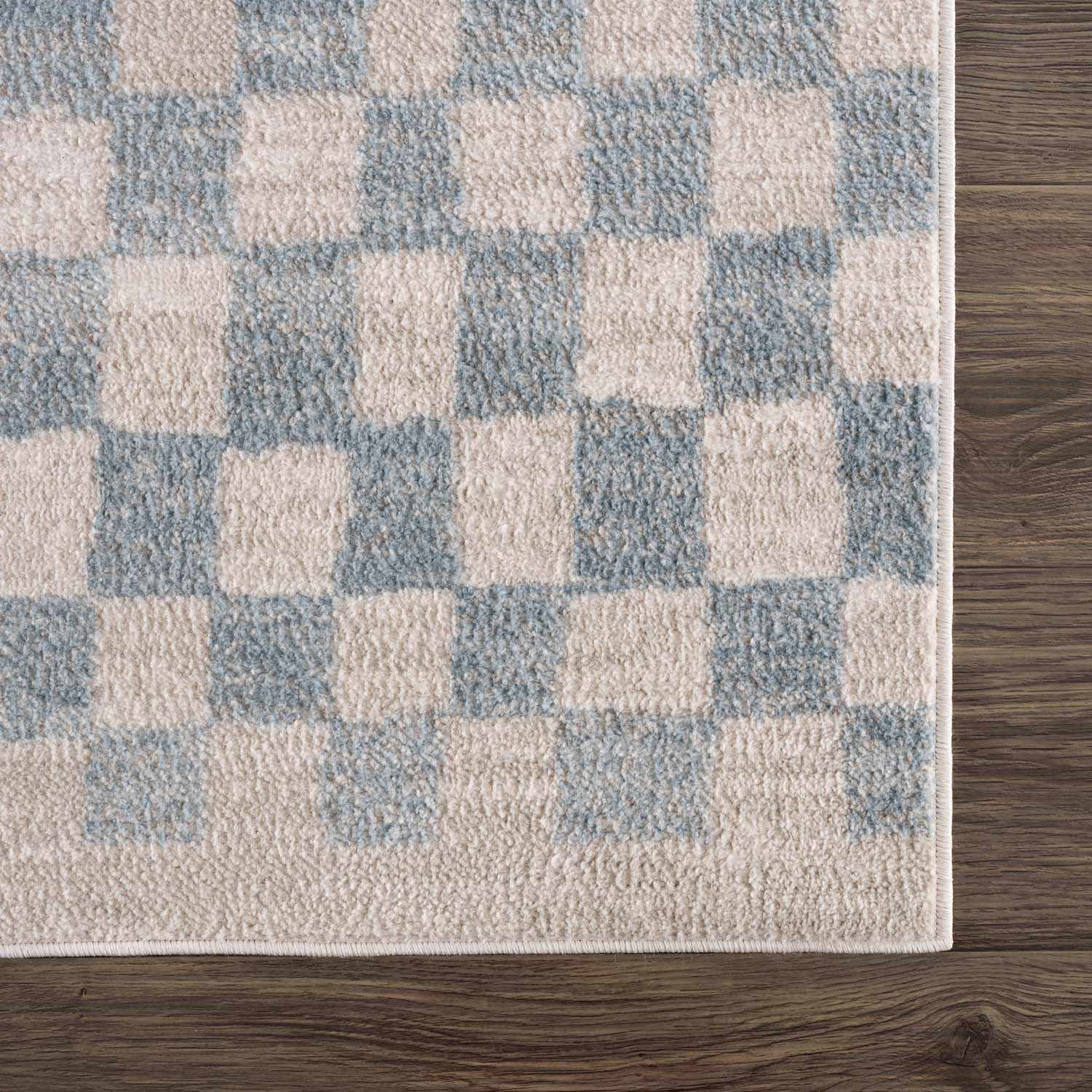 Benjy Cream & Light Blue Checkered Area Rug