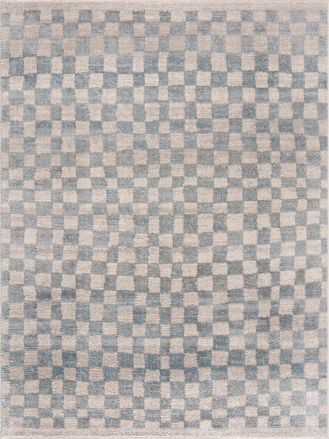 Benjy Cream & Light Blue Checkered Area Rug