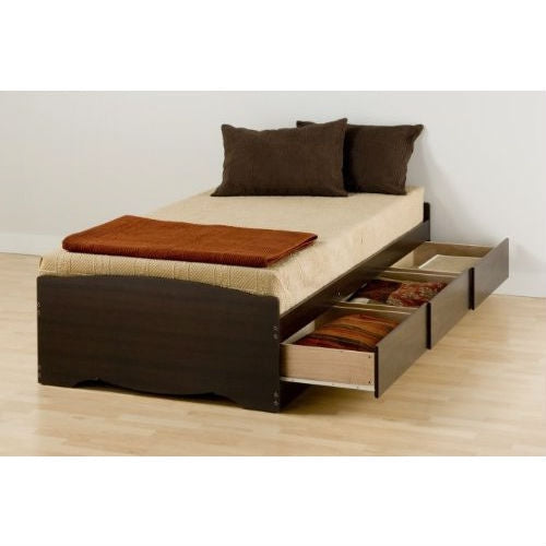 Twin XL Espresso Brown Platform Bed with 3 Storage Drawers-0