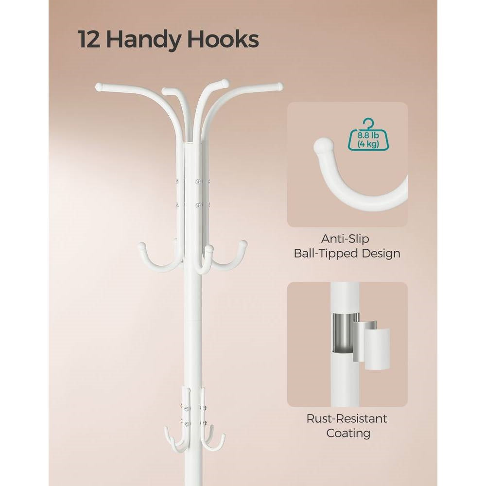 Heavy Duty White Metal Coat Rack with Umbrella Holder-1