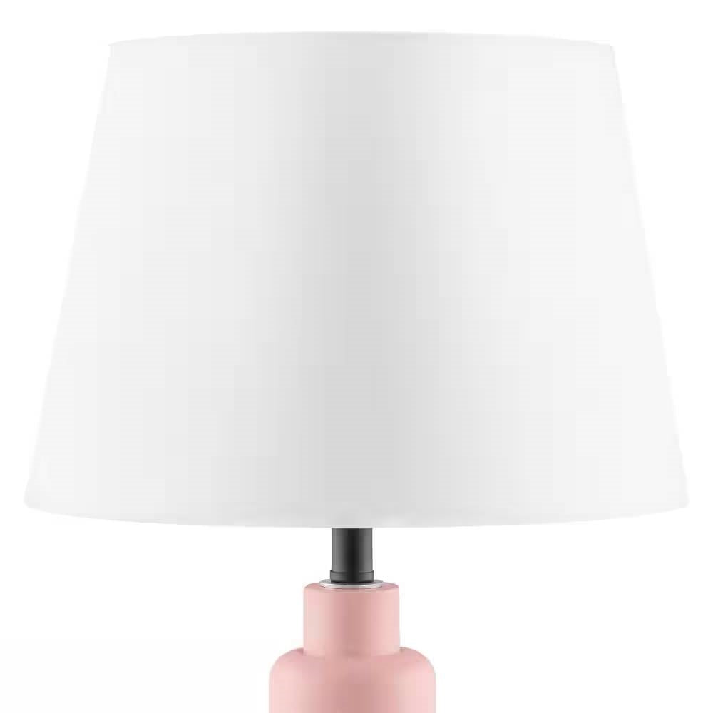 Small Pink Desk Light Table Lamp with White Fabric Shade for Bedside Nightstand-3