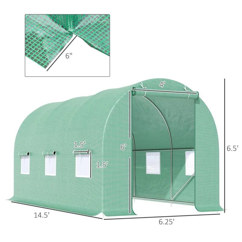 14.5 ft x 6.3 ft Outdoor Greenhouse with Green PE Cover and Sturdy Steel Frame-4