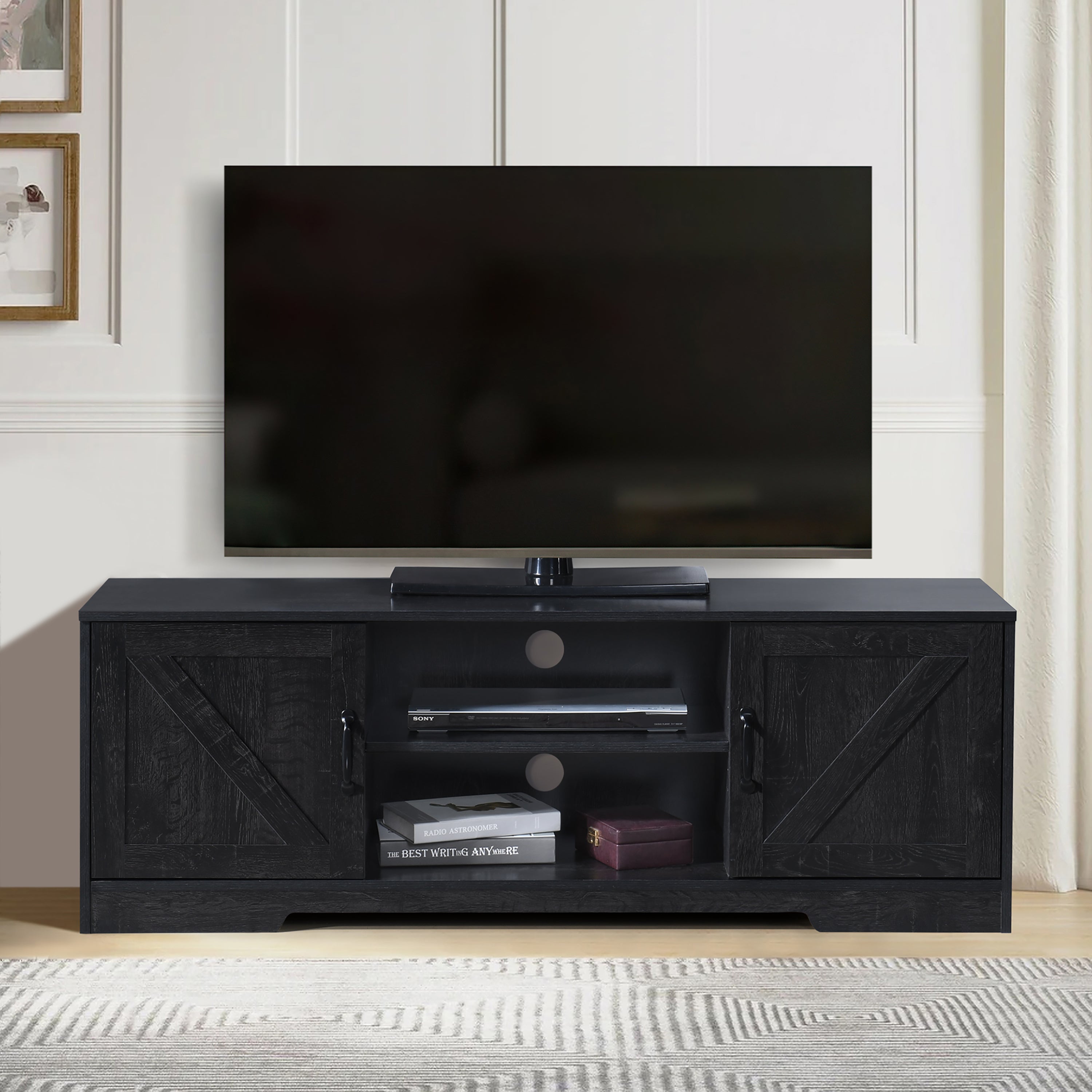 59 Inch Wood TV Stand with 2 Storage Cabinets Fits TV's up to 65 Inch