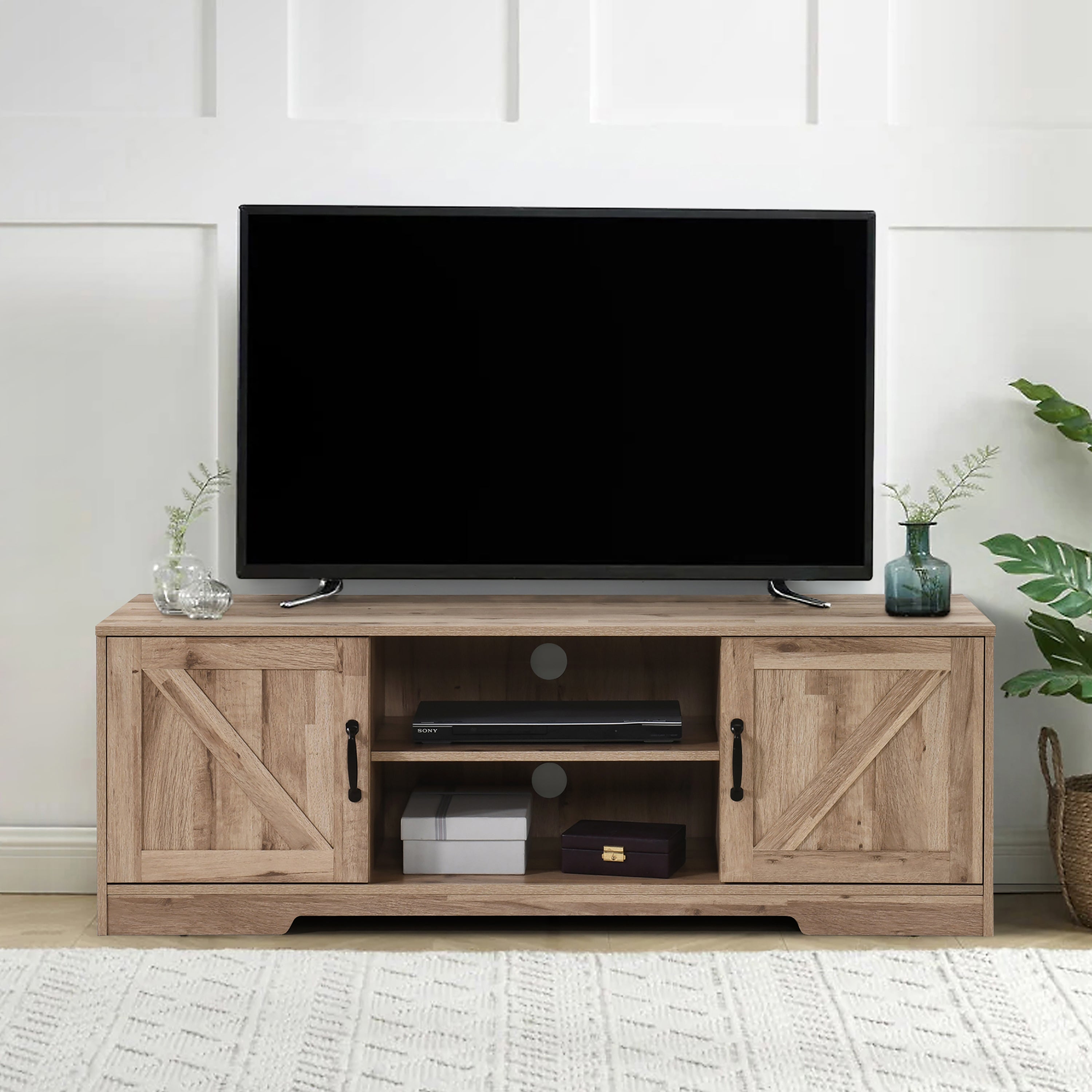 59 Inch Wood TV Stand with 2 Storage Cabinets Fits TV's up to 65 Inch